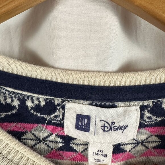 Disney Mickey & Minnie Mouse Fair Isle Sweater Gap Kids XXL 14-16 Cream & Navy C - Picture 3 of 9